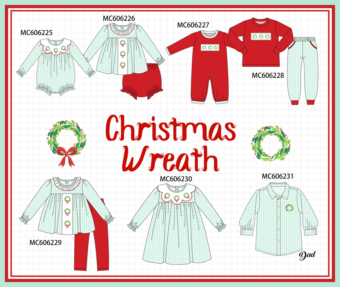 PO95 Green gingham wreath embroidery collection