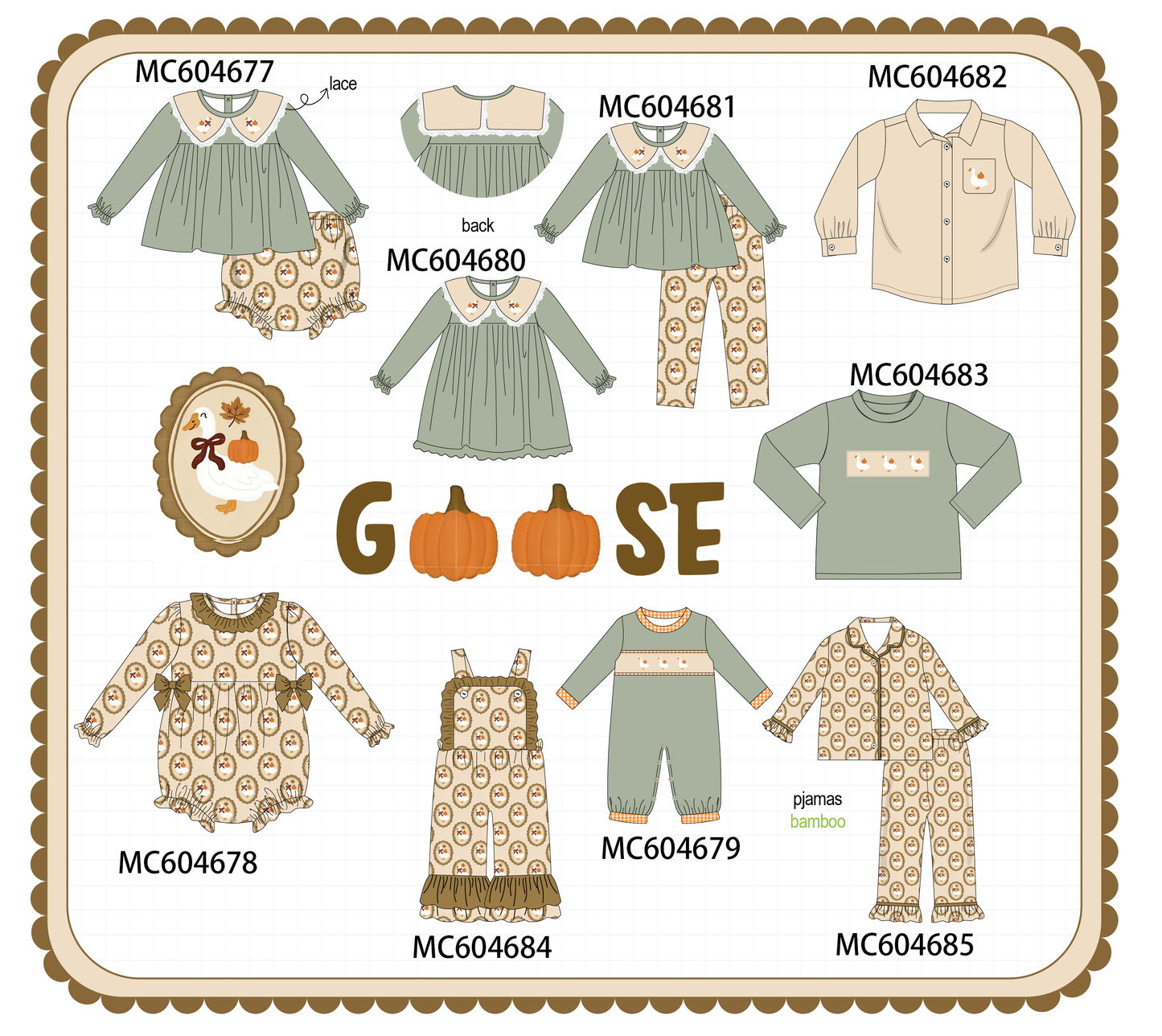 PO88 Green goose pumpkin embroidery collection - closing 4/27 - eta late September