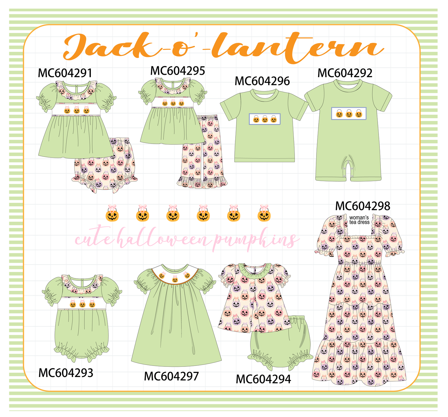 PO86 Green halloween pumpkin embroidery ruffle collection  - closing 4/13 - ETA early September