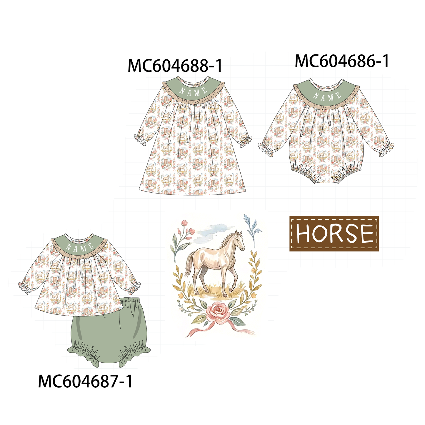 PO88 Green horse monogram embroidery collection - closing 4/27 - eta late September