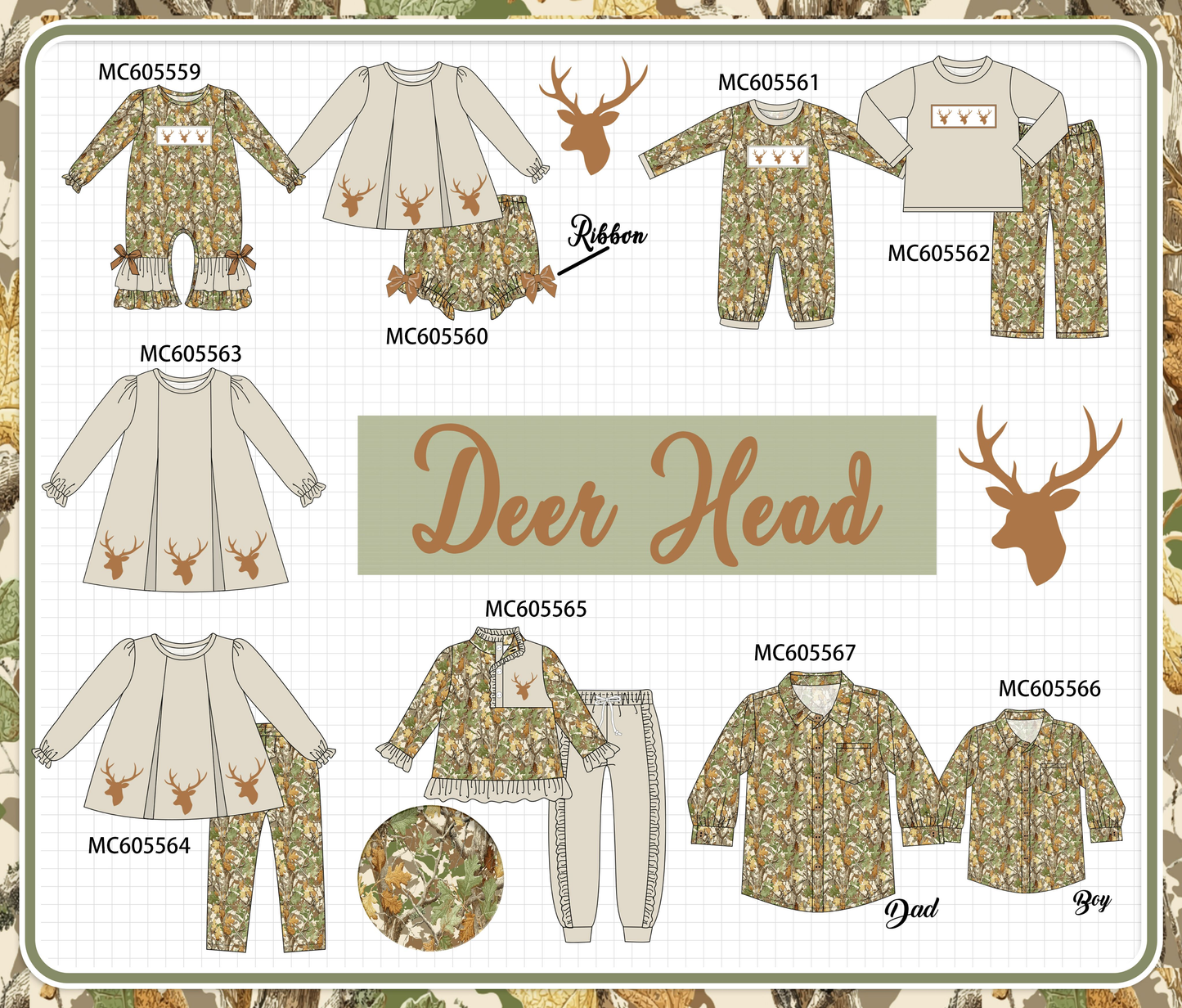 PO93 Green leaves deer embroidery collection  - closing 6/8 - ETA November