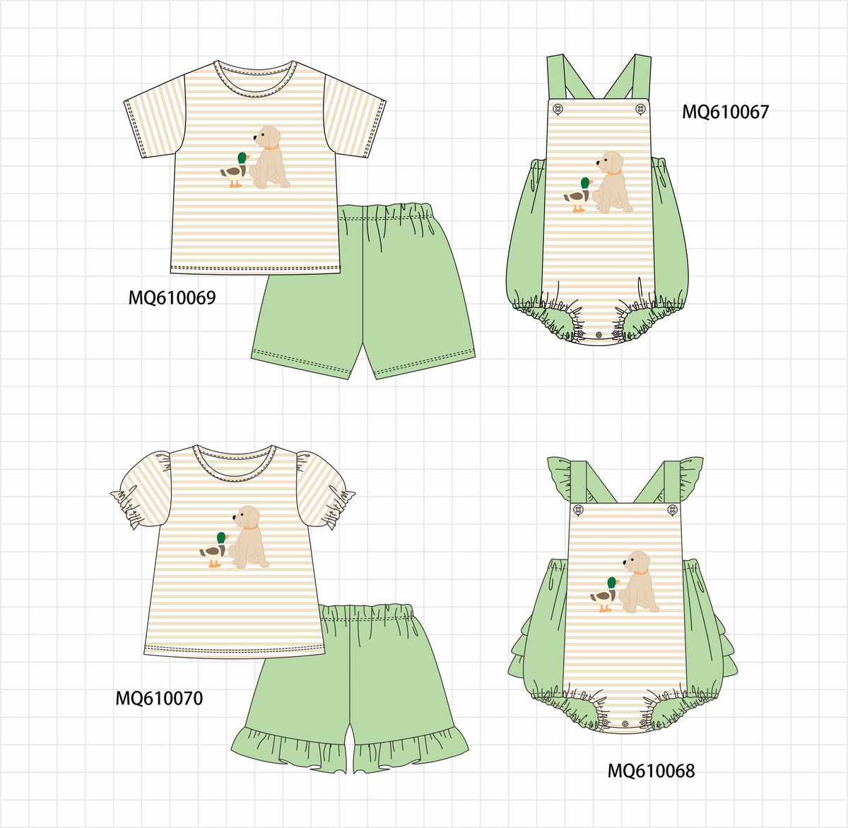PO109 Green mallard puppy embroidery stripe collection -closing 11/2- ETA May