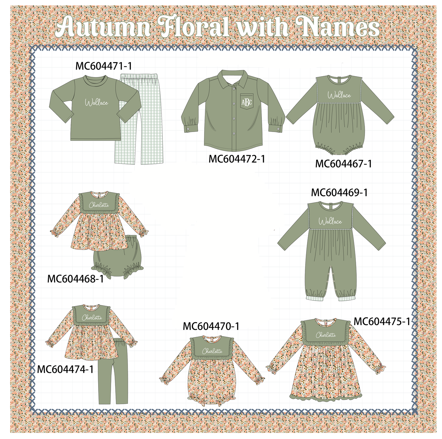 PO88 Green monogram embroidery floral ruffle gingham collection - closing 4/27 - eta late September