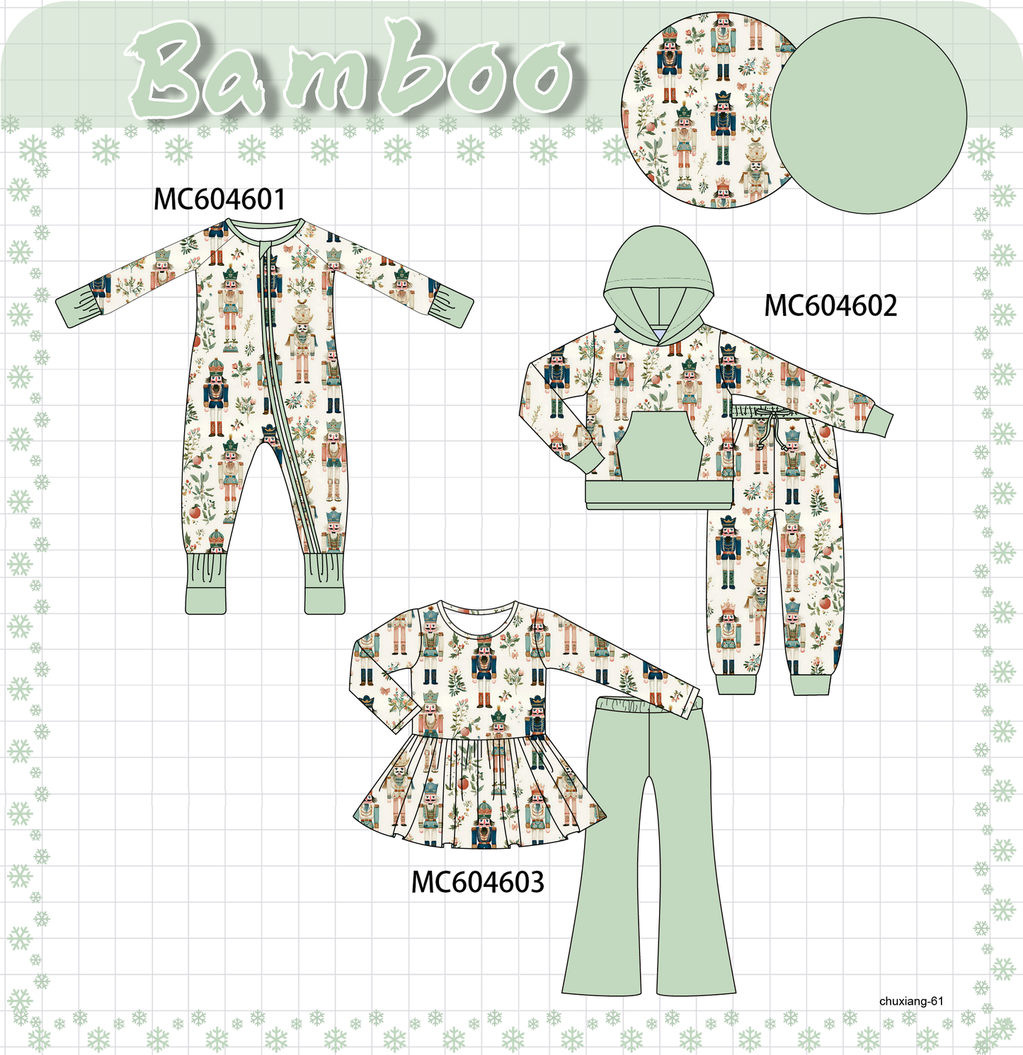 PO88 Green nutcracker print bamboo collection - closing 4/27 - eta late September
