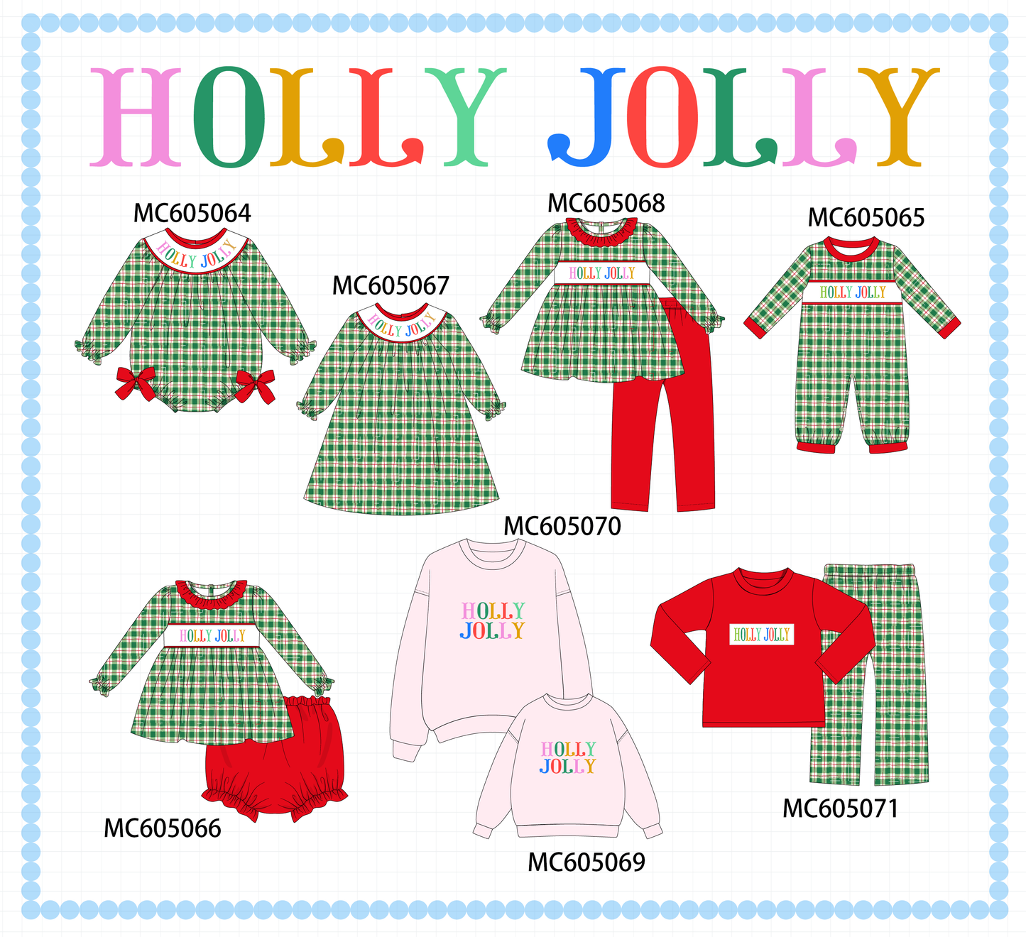 PO92 Green plaid HOLLY JOLLY embroidery collection - closing 5/25 - ETA late October