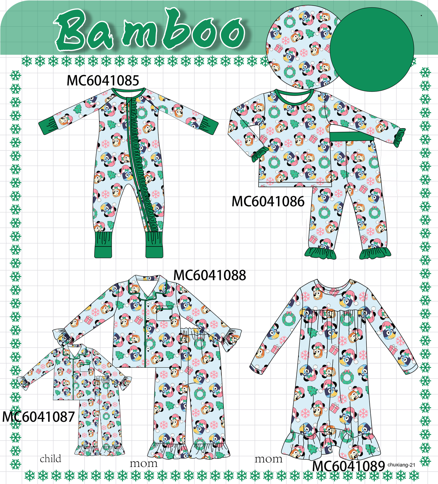 PO90 Green santa bluey print bamboo collection - closing 5/11 - ETA early October