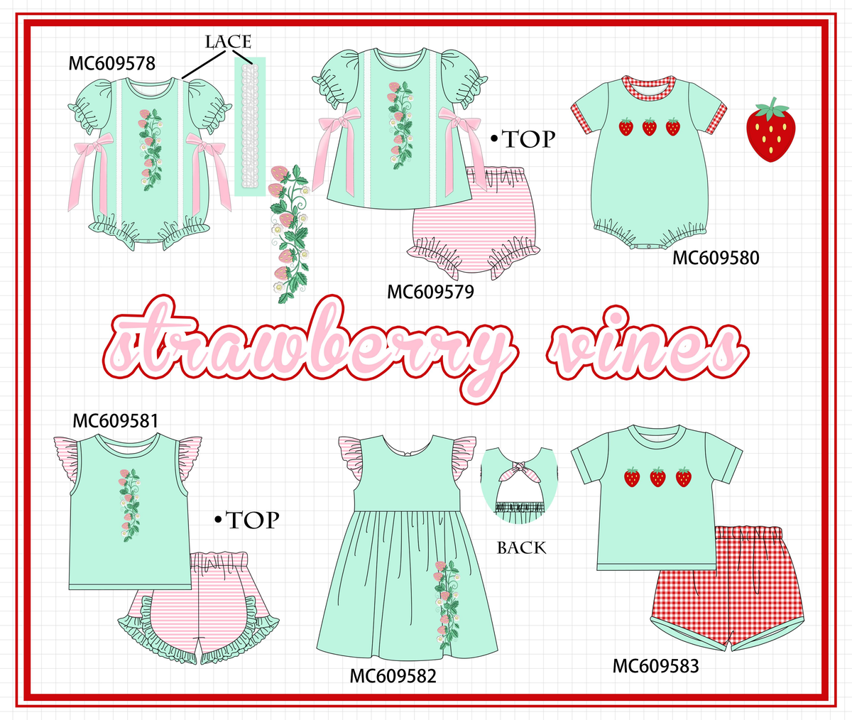 PO104 Green strawberry embroidery collection - closing 9/14 - ETA February