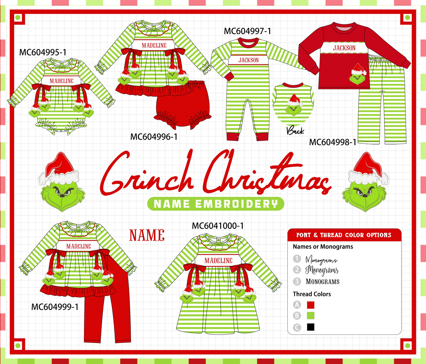 PO90 Green stripe christmas grinch applique monogram embroidery collection - closing 5/11 - ETA early October