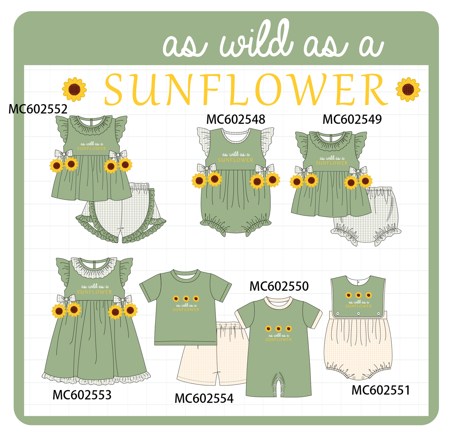 PO82 Green sunflower applique bow collection - closing 3/2 - ETA July