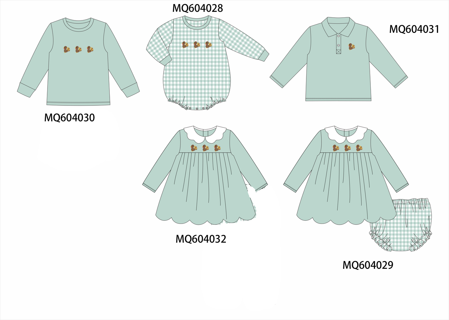 PO87 Green thanksgiving turkey embroidery gingham collection - closing 4/20 - ETA early October