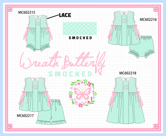 PO81 Green wreath butterfly smocked lace collection - closing 2/16 - ETA July