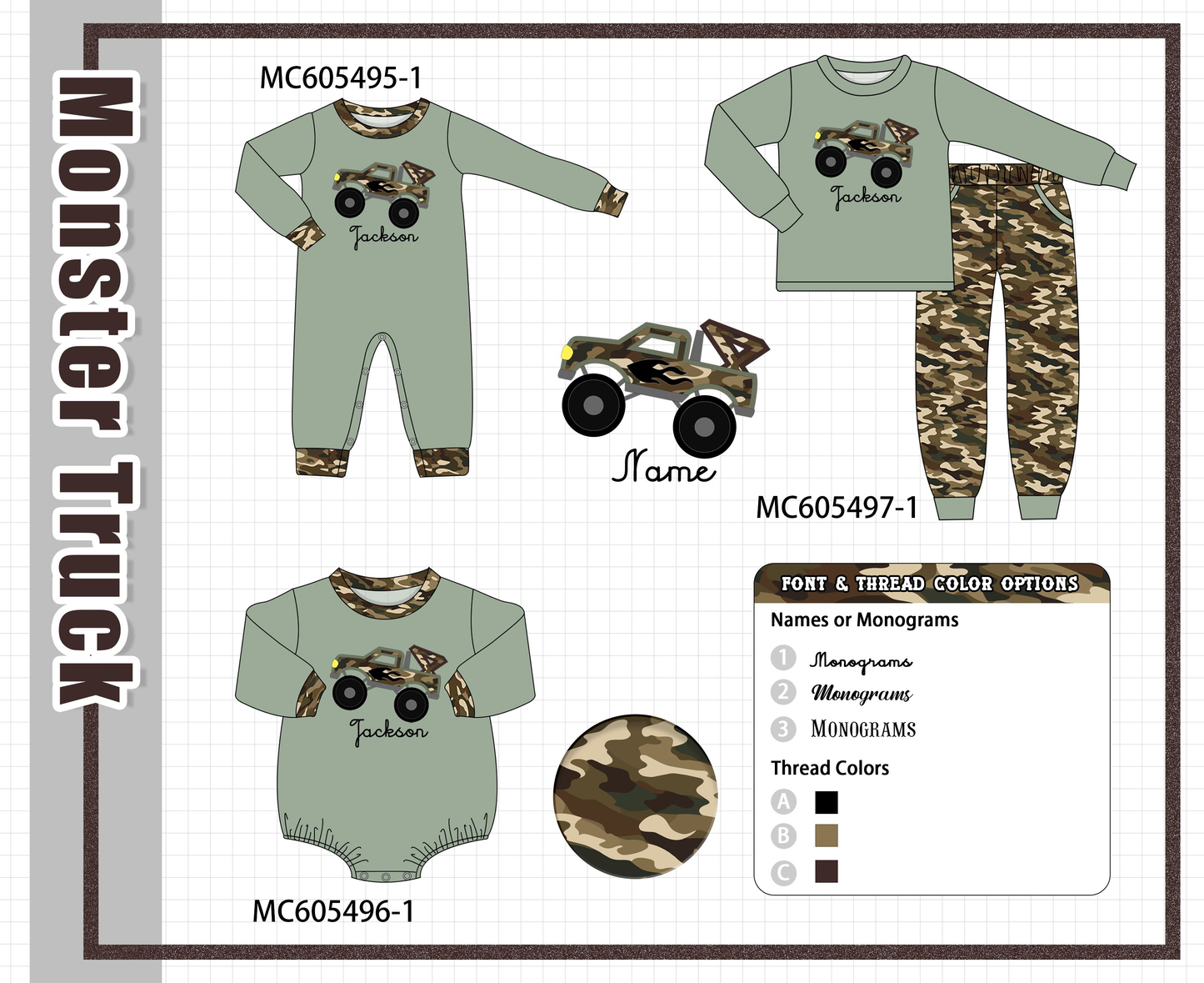 PO93 Gren leopard truck applique monogram embroidery collection  - closing 6/8 - ETA November
