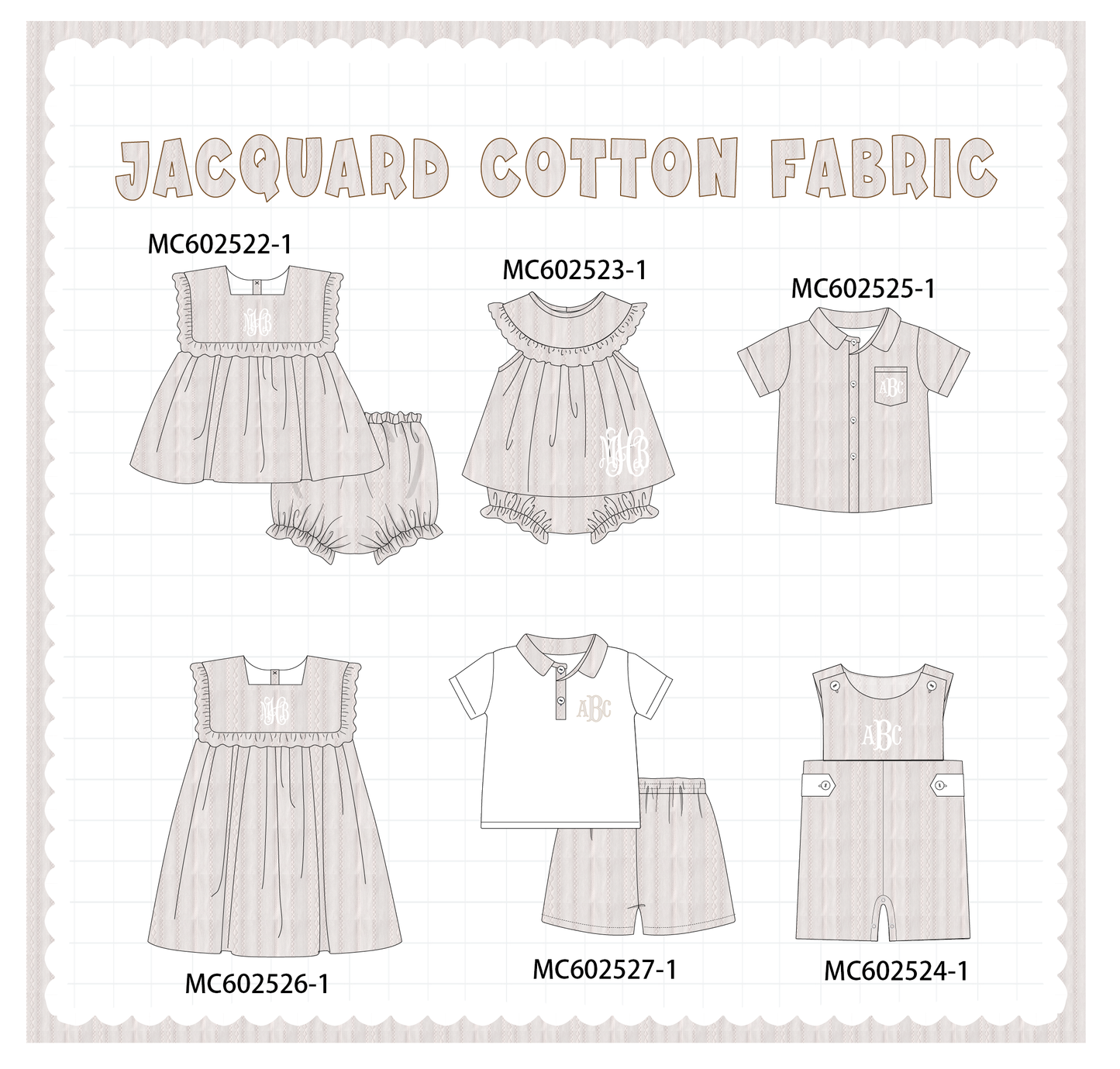 PO82 Grey jacquard ruffle monogram collection - closing 3/2 - ETA July
