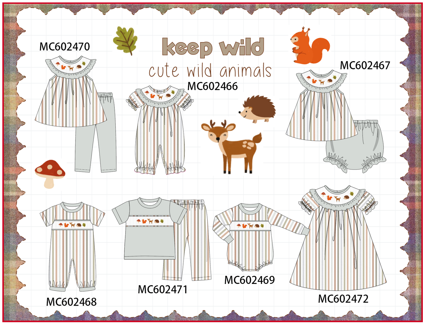 PO82 Grey keep wild animal embroidery stripe collection - closing 3/2 - ETA July