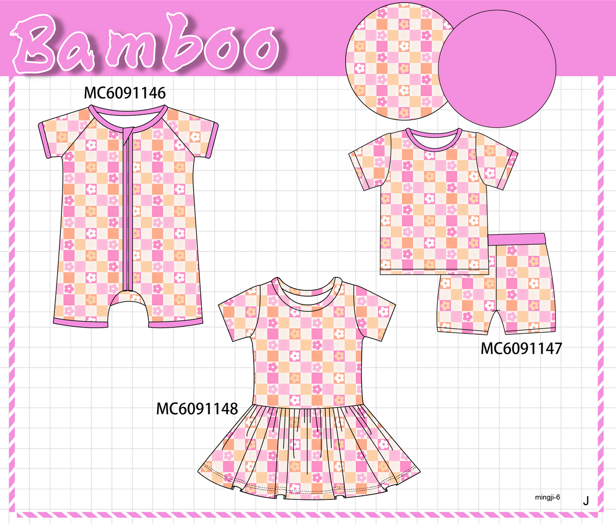 PO105 Hot pink floral checkered bamboo collection - closing 9/28 - ETA late February