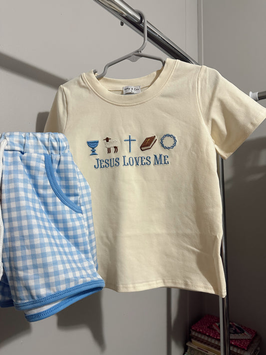 Boys 3T Jesus loves me short set