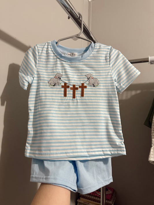 Boys 18M lamb cross Easter set