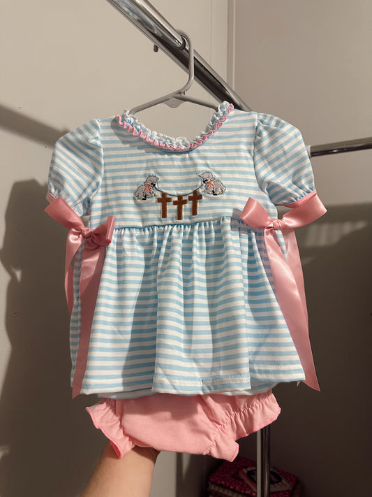 Girls lamb cross Easter diaper set