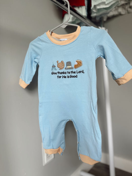 Give thanks to the Lord for her is good boy romper