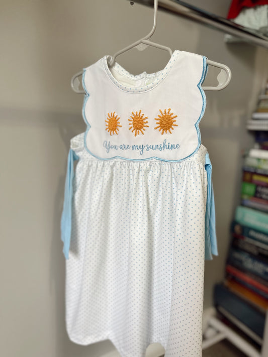 Girls French knot you are my sunshine dress