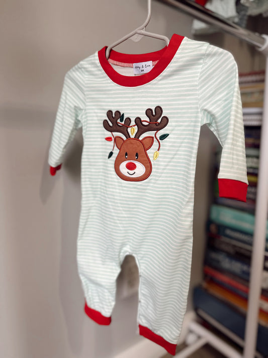 Boys red and blue reindeer romper