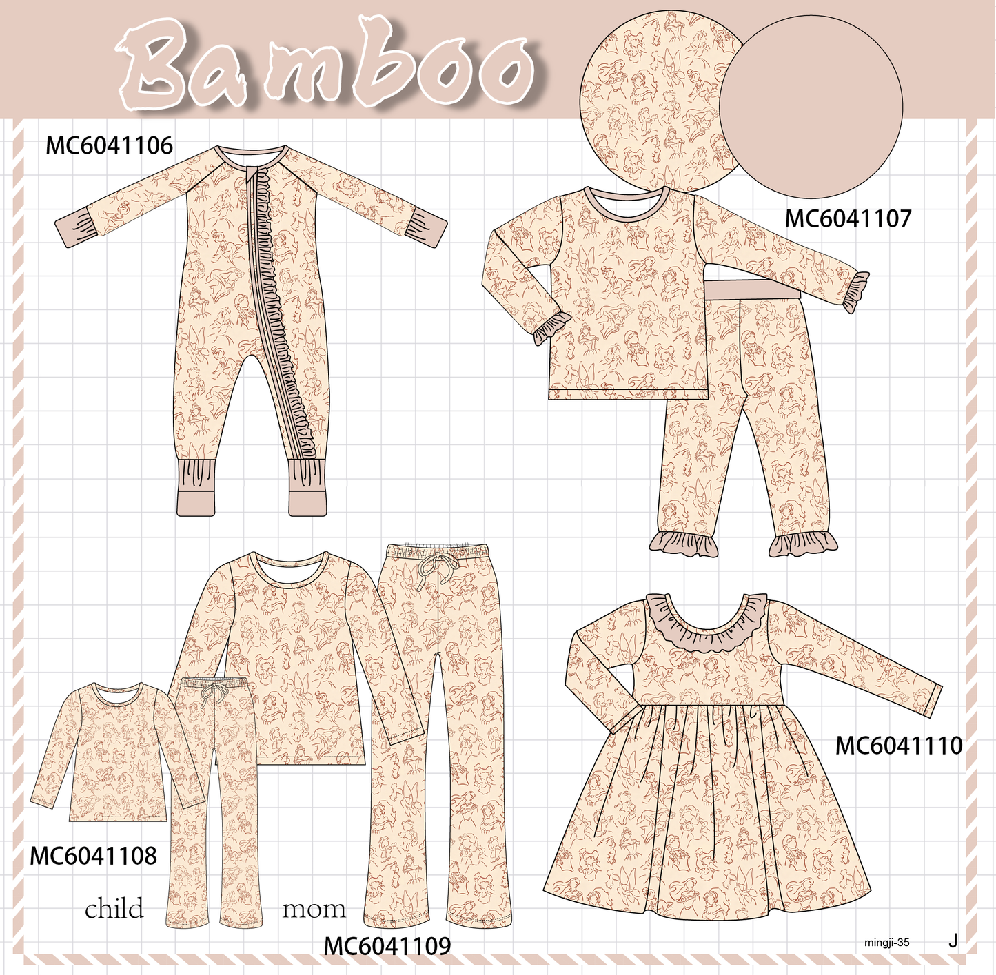 PO90 Khaki princess print bamboo collection - closing 5/11 - ETA early October