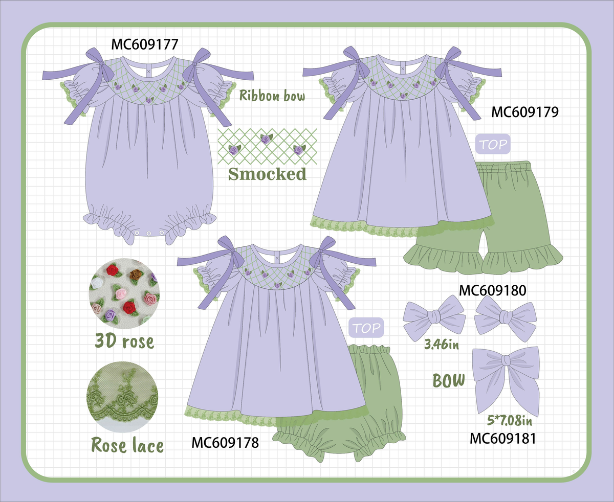 PO104 Lavender floral smocked ruffle collection  - closing 9/14 - ETA February