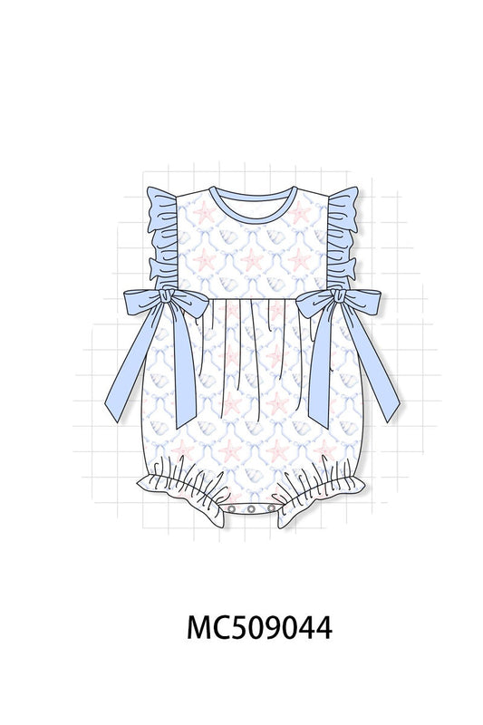 PO65 Blue starfish shell print ruffle collection - closing 9/15- ETA late January