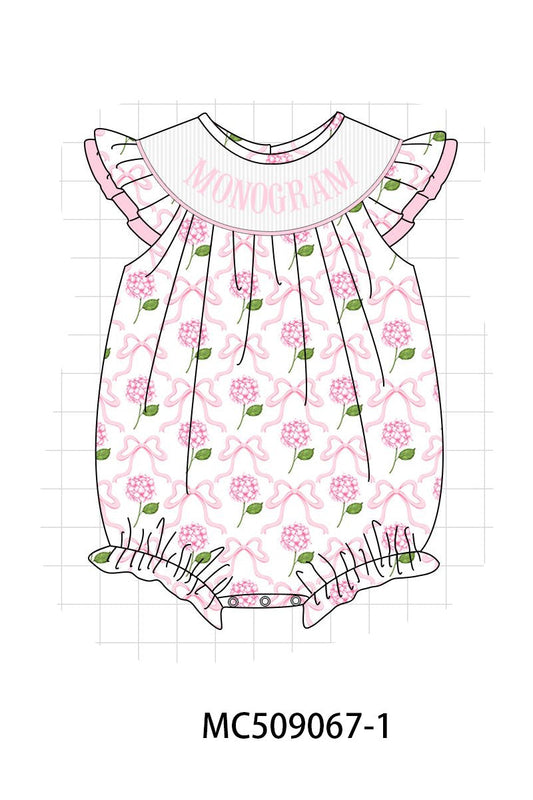 PO65 Pink bow hydrangea monogram smocked collection  - closing 9/15- ETA late January