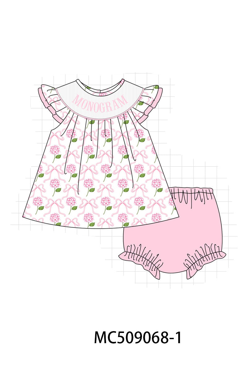 PO65 Pink bow hydrangea monogram smocked collection  - closing 9/15- ETA late January
