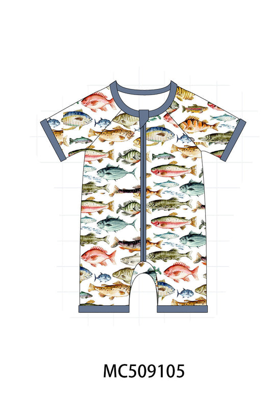 PO65 Navy fish print bamboo collection  - closing 9/15- ETA late January