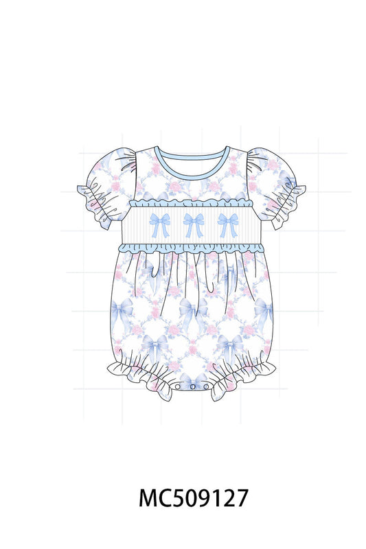 PO65 Blue bow floral smocked ruffle collection  - closing 9/15- ETA late January