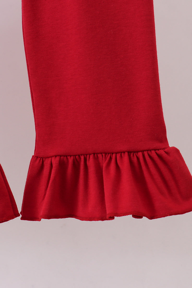 Maroon Alabama embroidery stripe ruffle pants set