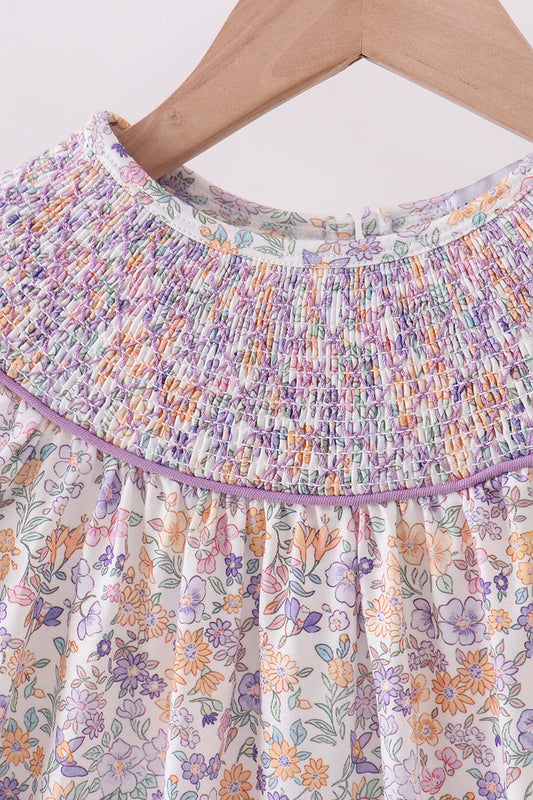 Purple Floral Smocked Dress