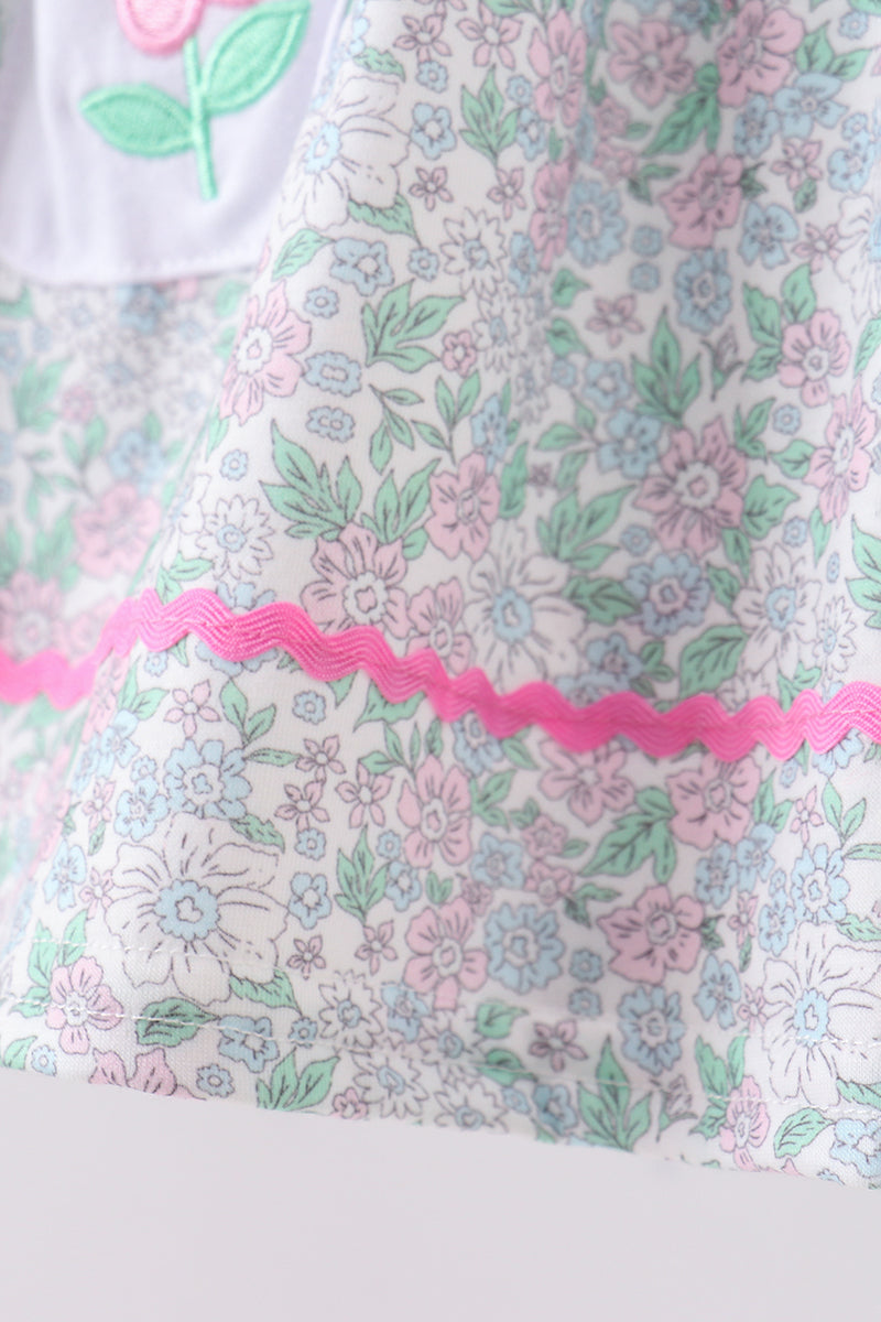 Green floral print ruffle shorts set