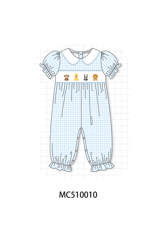 PO69 Blue zoo animal embroidery gingham collection- closing 10/27 - eta early march