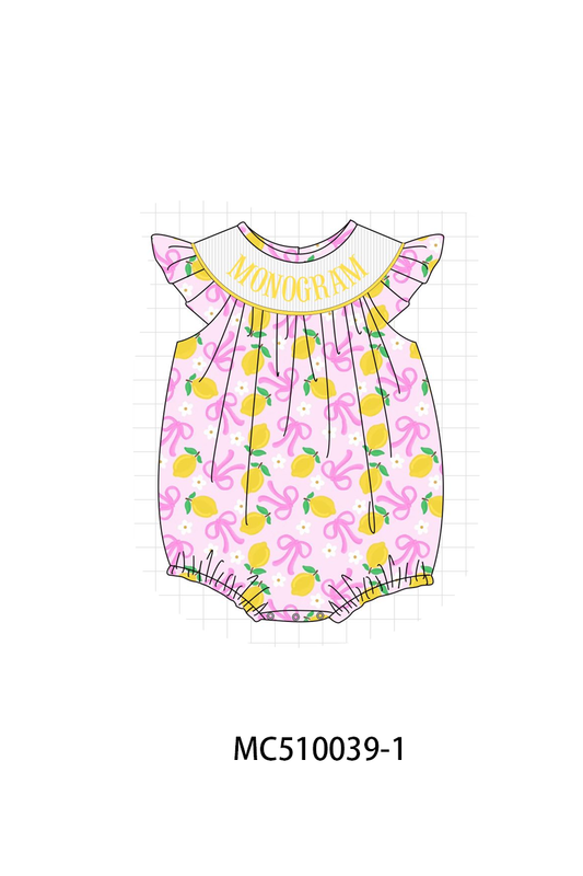 PO69 Purple bow lemon monogram smocked collection- closing 10/27 - eta early march