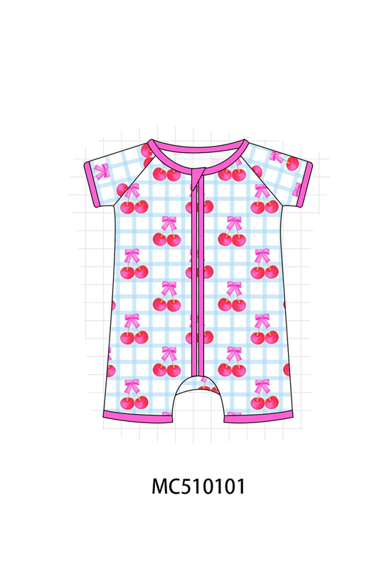 PO69 Pink cherry print plaid bamboo pajama collection- closing 10/27 - eta early march