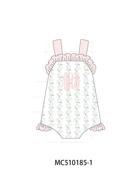 PO69 Pink monogram embroidery floral ruffle collection- closing 10/27 - eta early march