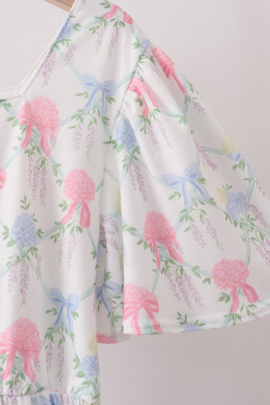 Blue Hydrangea Bow Women Dress