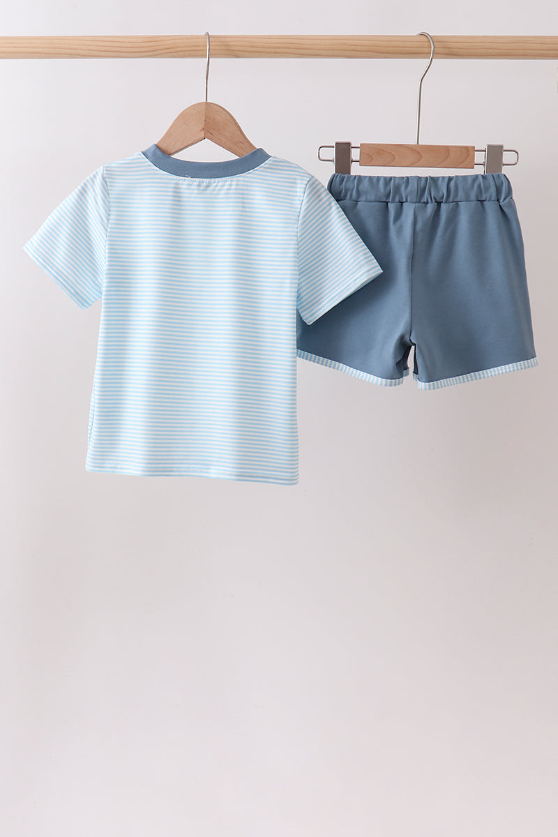 Blue Police Car Stripe Embroidered Set