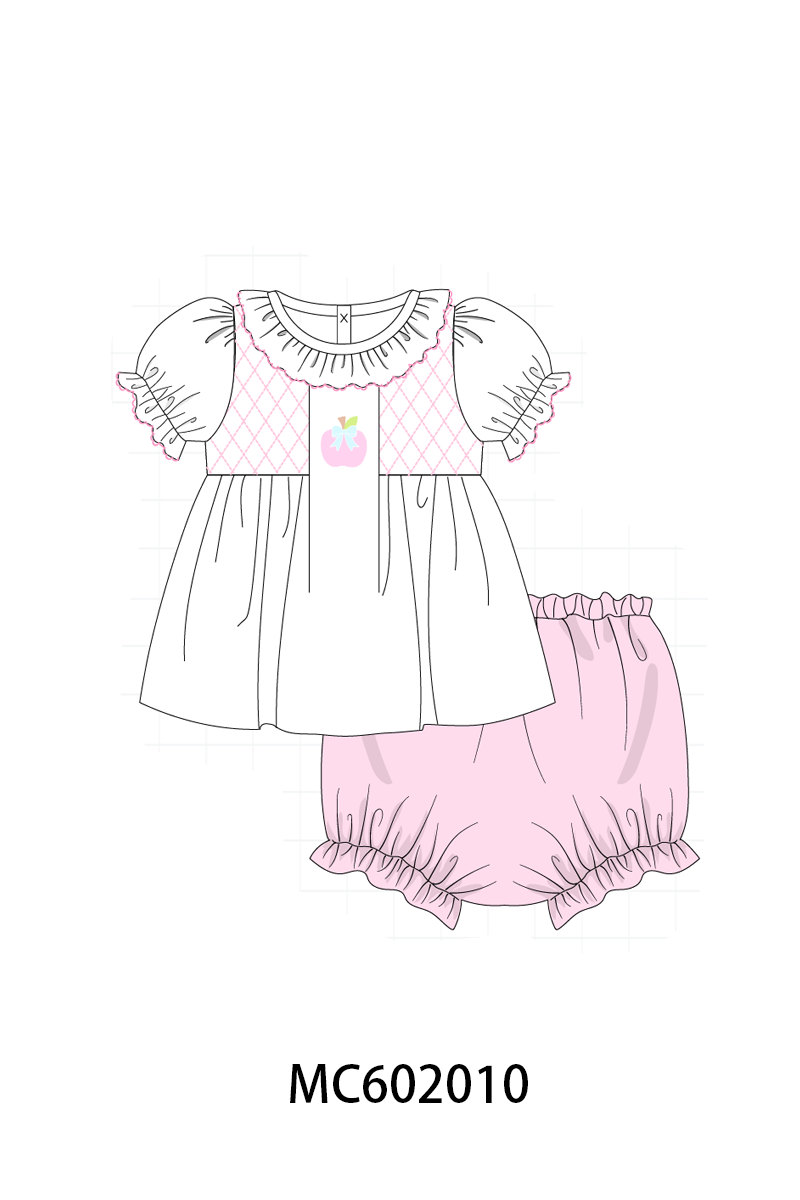 Pink back to school apple smocked ruffle collection - closing 2/16 - ETA July