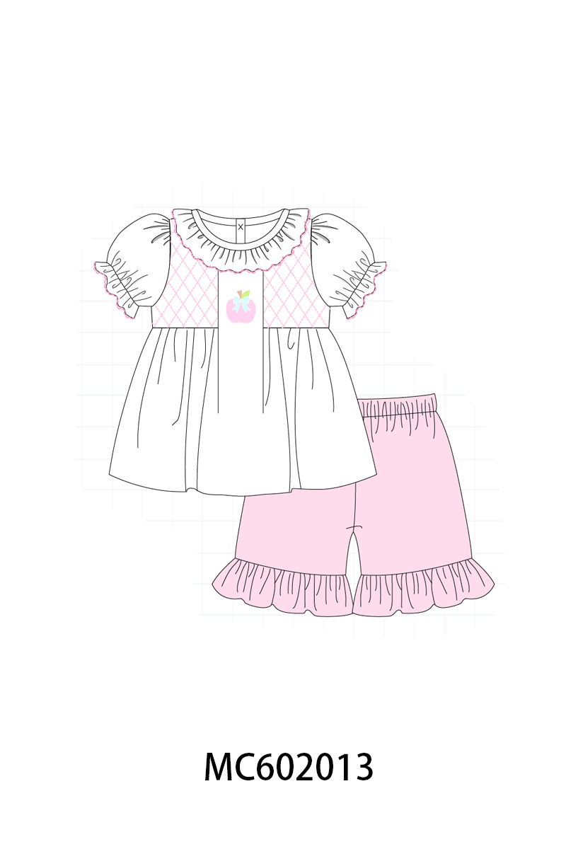 Pink back to school apple smocked ruffle collection - closing 2/16 - ETA July