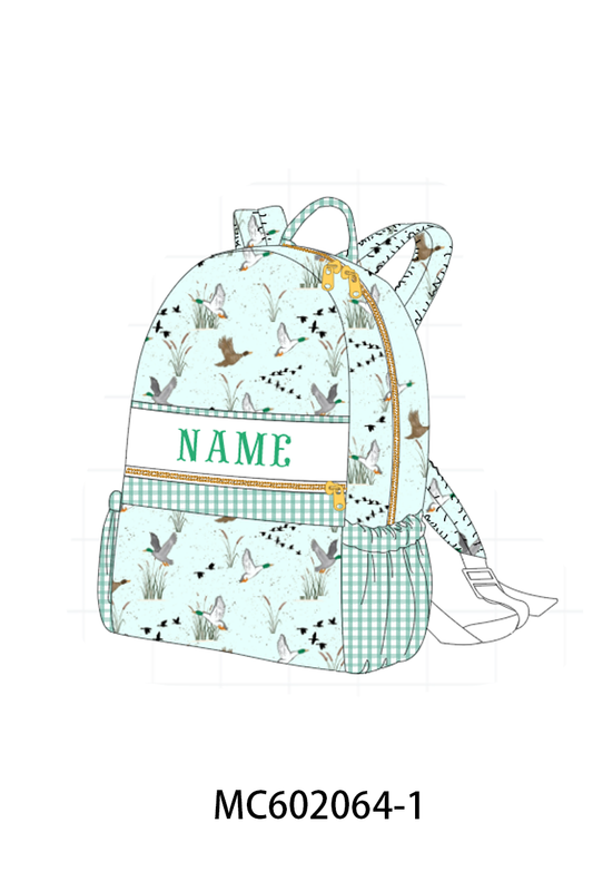 PO81 Green duck print monogram embroidery backpack - closing 2/16 - ETA July