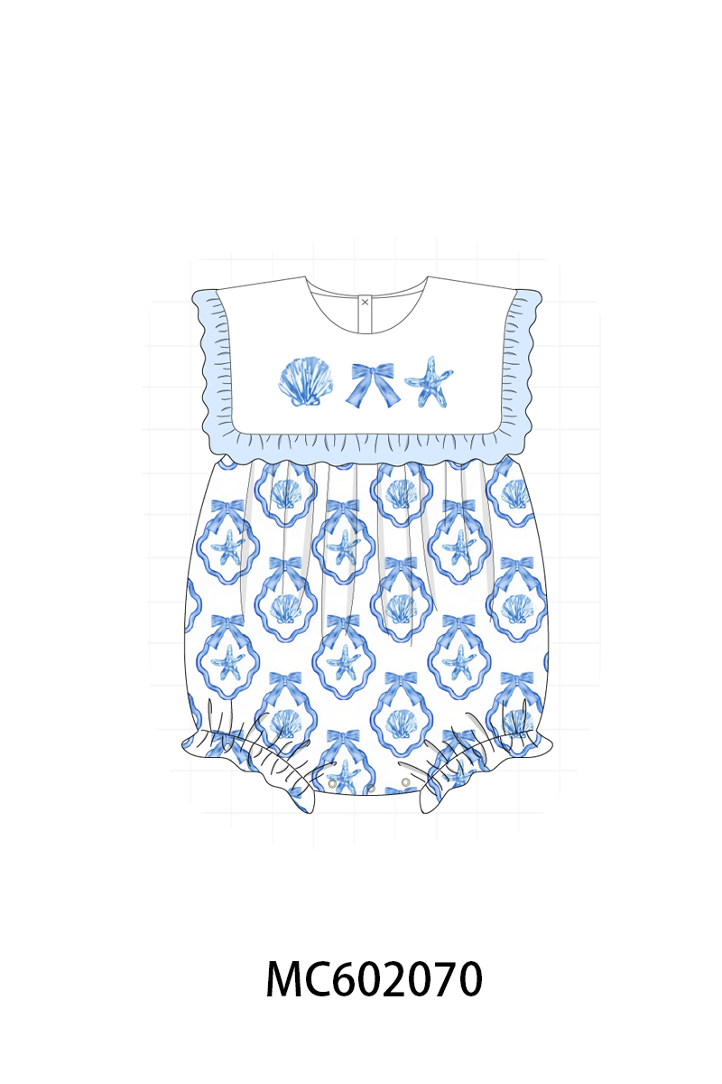 PO81 Blue shells bow embroidery collection - closing 2/16 - ETA July