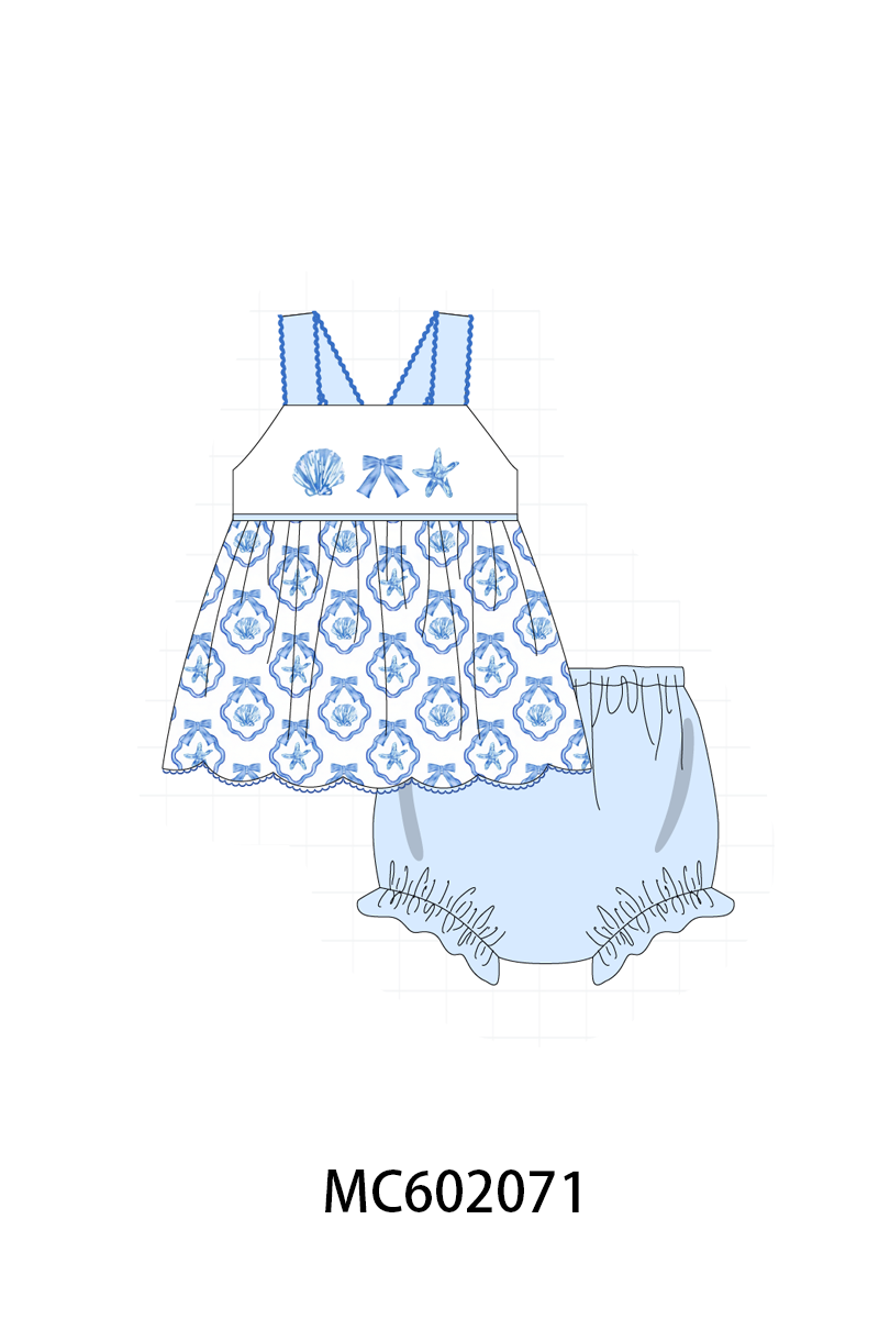 PO81 Blue shells bow embroidery collection - closing 2/16 - ETA July