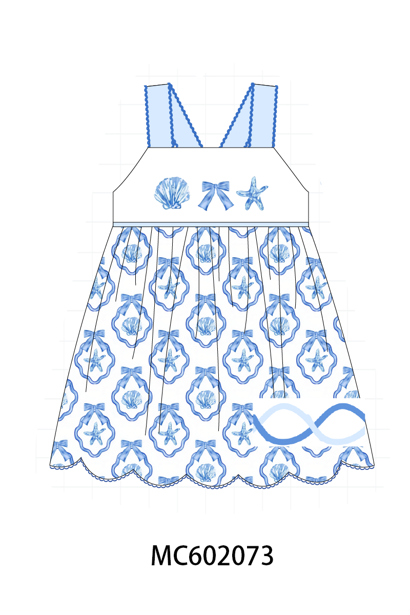 PO81 Blue shells bow embroidery collection - closing 2/16 - ETA July