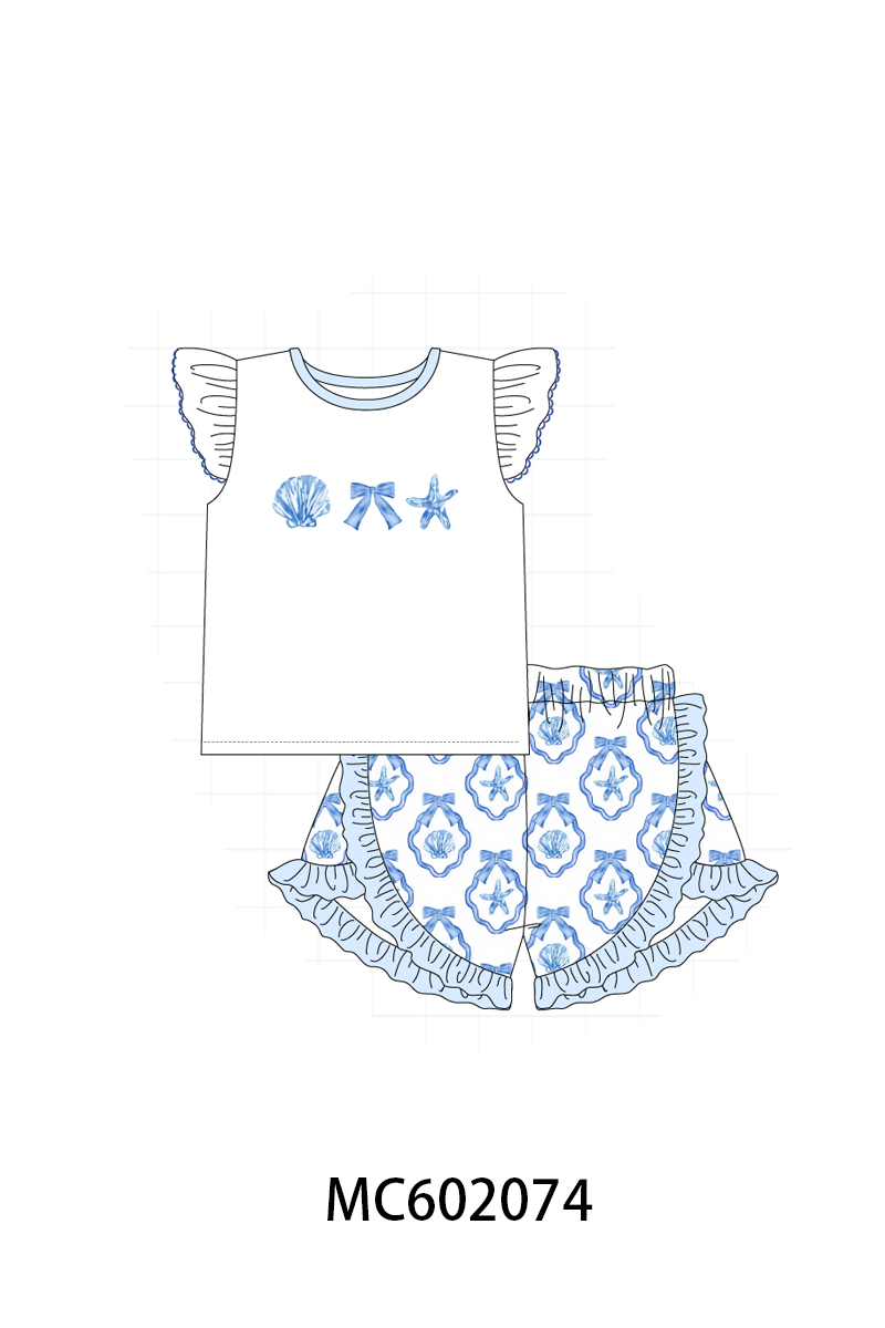 PO81 Blue shells bow embroidery collection - closing 2/16 - ETA July