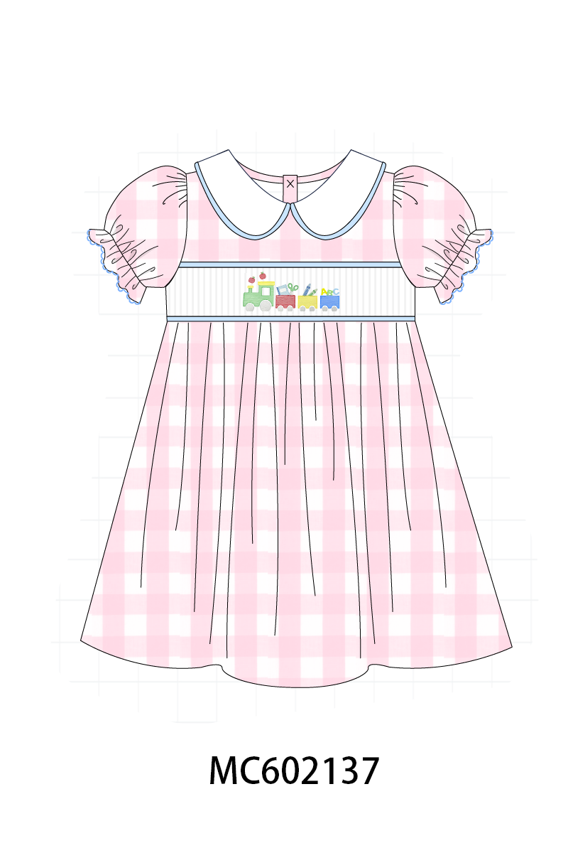 PO81 Pink&blue school train embroidery gingham collection - closing 2/16 - ETA July