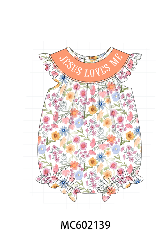 PO81 Coral floral jesus loves me smocked collection - closing 2/16 - ETA July